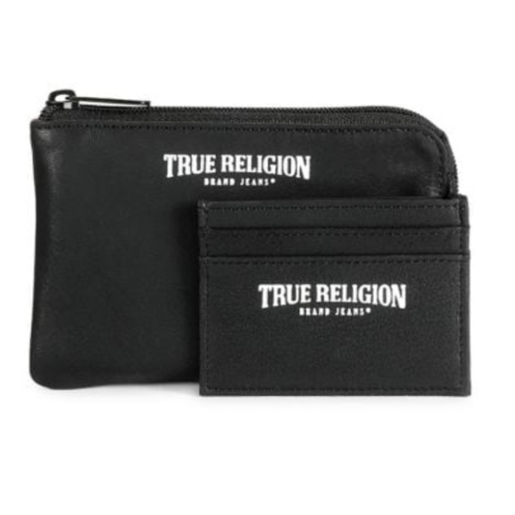 True Religion Leather Logo Set Zip Pouch and Card Case New in Logo Box ❤️ - Picture 3 of 9
